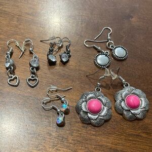 Silver and Pink Floral Earrings Bundle